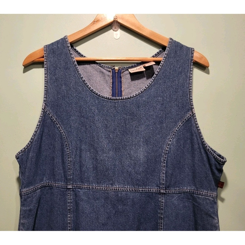 Vtg Woolrich Blue Denim Modest Mature Sleeveless Jumper Maxi Dress Pockets Sz L - Picture 2 of 8